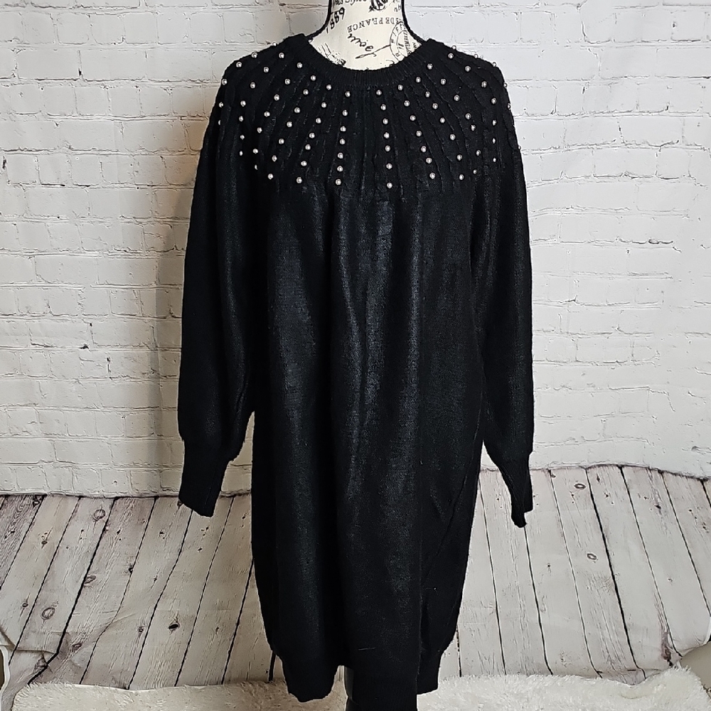 Lane Bryant Black Sweater Dress With Silver Accents